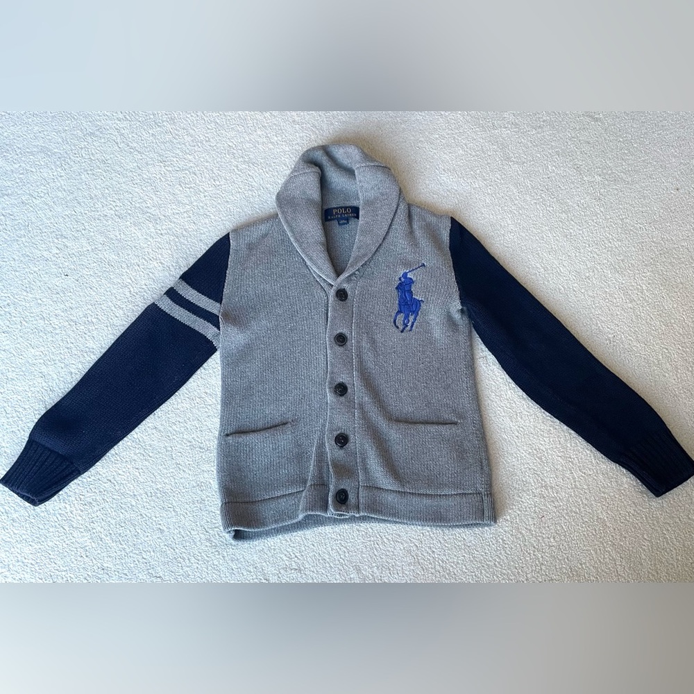 Polo by Ralph Lauren Kids Gray and Navy Knit Cardigan